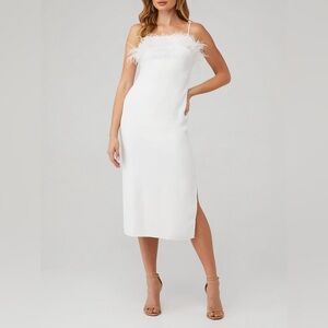Elliatt Women’s Harley White Feather Midi Dress Size M
